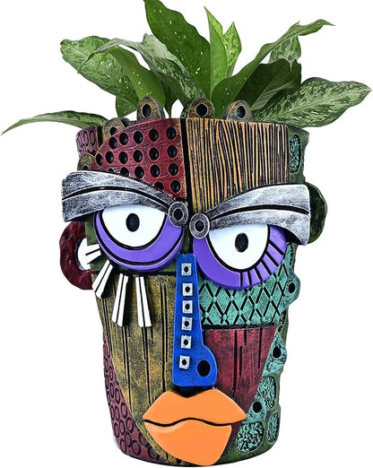 Midogaigai Abstract Face Planter Pots for Plants,Hand-Painted Colorful Flower Pots with Drainage, Indoor Outdoor Garden Decor Gift(Classic,Small)
