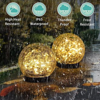 SyouHome Solar Garden Lights Outdoor Waterproof, Landscape Garden Decor | 4 Pack, Auto On/Off Cracked Glass Ball Light, Warm White Solar Globe Lights for Pathway/Patio/Lawn/Yard & Gardening Gift