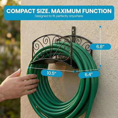 Gardenised Metal Wall-Mount Elegant Scrollwork Hose Holder Heavy-Duty Outdoor Hanger and Water Hose Organizer with Sturdy Reel Hooks & Screws for Yard Lawn Garden Patio Landscaping and Home Use