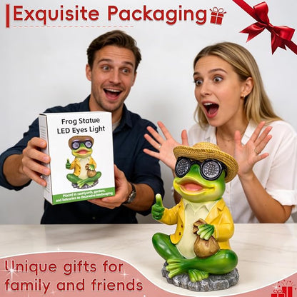 Solar Frog Garden Statue Decor - Waterproof Frog Figurine with Solar LED Blink Eyes,Funny Outdoor Garden Statues for Yard Patio Lawn Ornament,Unique Housewarming, Birthday, Thanksgiving, Mom Gifts