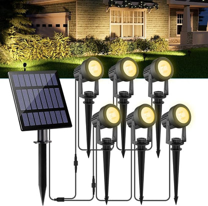 Solar Spot Lights Outdoor, Landscape Spotlights IP65 Waterproof 9.8ft Cable, Dusk to Dawn Solar Uplights for Tree Garden Yard Driveway Porch Walkway Pool (6-in-1, 3000K Warm White)