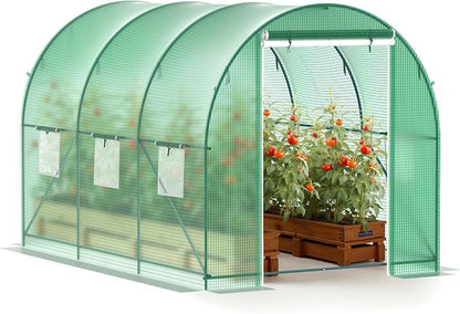 Greenhouse, 10’x7’x7’ Walk-in Greenhouse Heavy Duty Tunnel Green House with 6 Ventilated Mesh Windows & Zippered Roll-up Door, Large Plant Garden Hot House Outdoor with Reinforced Frame