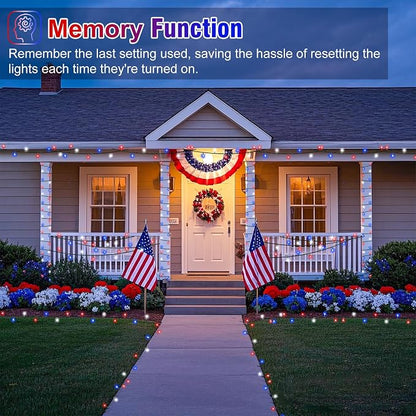 Red White and Blue Lights, 66FT 200 LED 4th of July String Lights Outdoor, Waterproof 8 Modes Connectable Plug In Patriotic Decorations Light for Indoor Independence Memorial Day Party Holiday