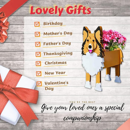 Sheltie Dog Planter Pots, 9.45 x 8.66 x 13.39 Inches | Dog Flower Pot, Cute Animal Shaped Plant Pot, Gifts for Women & Pet Lovers, Indoor Outdoor Garden Home Office Decor
