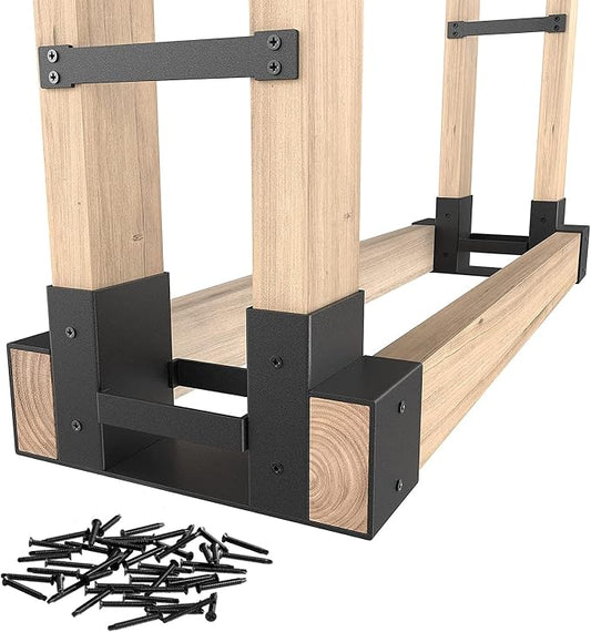 Mr IRONSTONE Firewood Rack Outdoor Indoor, Adjustable to ANY Length Firewood Log Rack Brackets Kit, Heavy Duty Fire Wood Storage Racks, Fireplace Wood Holder for Patio Deck