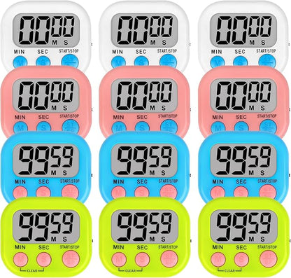 Lasubst Digital Classroom Timers for Teachers Kids School Supplies Bulk with Magnetic Back 12 Pack, White Pink Blue Green