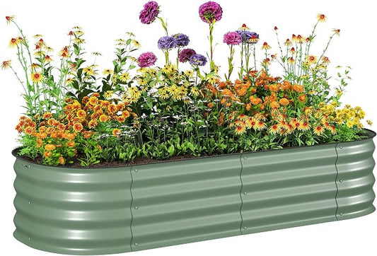 Outsunny 5' x 2' x 1' Galvanized Raised Garden Bed Kit, Outdoor Metal Elevated Planter Box with Safety Edging, Easy DIY Stock Tank for Growing Flowers, Herbs & Vegetables, Green