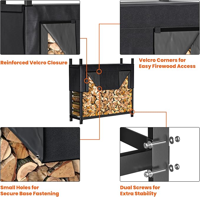 Ultrawall 4ft Heavy Duty Firewood Rack with Waterproof Cover, Freestanding Wood Log Holders for Firewood, Indoor/Outdoor Wood Storage Rack
