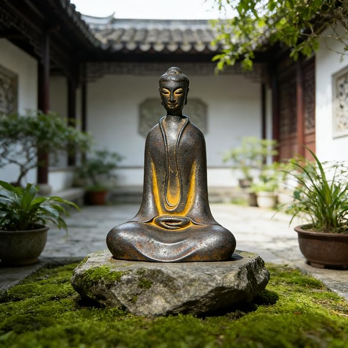 Buddha Statue - Zen Garden & Home Decor，Spiritual Meditation & Office Gift | Weather-resistant copper, ideal for zen garden, patio, study room, living room & meditation