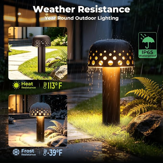 Gardencoin Low Voltage Landscape Pathway Lights, 12V Outdoor Mushroom Decorative Lights, Unique Aluminum Path Lighting with 4W 2700K Replaceable Bulb for Walkway Garden Yard, 6 Pack