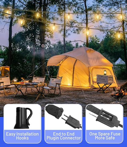 Tenmiro 60FT Outdoor String Lights, Waterproof 16+1 Edison Shatterproof Bulbs Led Outside Patio Lights for Porch Deck Garden Backyard Balcony Wedding Party Decor