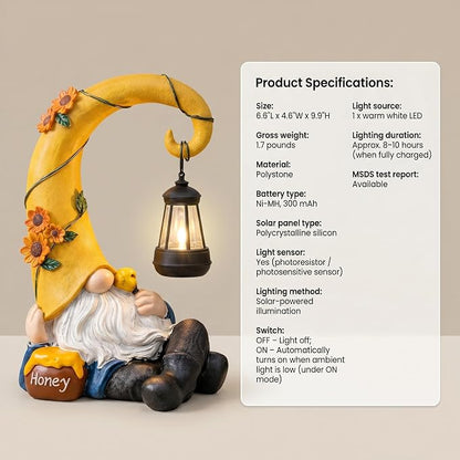 Lavezee Garden Gnomes Outdoor, Spring Gnome Statue with Solar Lantern for Yard, Patio, Lawn Graden Decor, Funny Gnome Gifts for Mom Grandma Women
