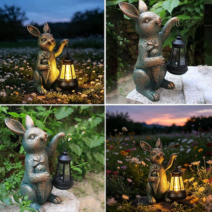 Solar Garden Statues -Rabbit Lantern Outdoor Handmade Resin Statue with LED Light, Cute Carrot Holder for Patio, Yard, Gift Ideas (rabbit2)