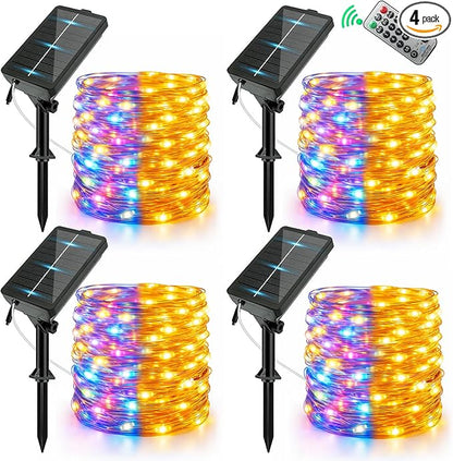 Solar Fairy String Lights 4 Pack Outdoor Remote Total 158FT 480LED Warm Multicolor 11 Mode Solar Powered Waterproof Copper Wire Twinkle String Light for Christmas Garden Tree Wedding Yard Decoration