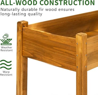 30" H Raised Garden Bed with Legs, Fir Wood Elevated Garden Bed Planter Box | Plant Stand Indoor/Outdoor for Tomato, Strawberry Herb Garden Planter