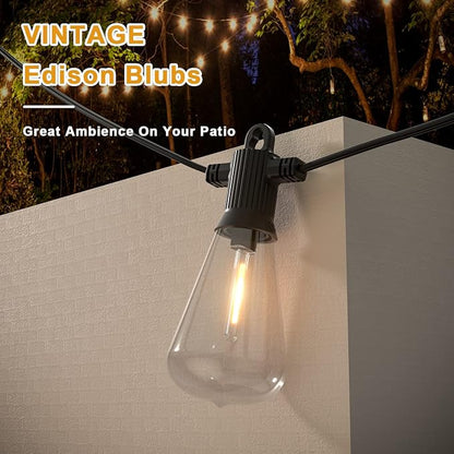 Kawaya Outdoor Patio String Lights: 25 FT LED Outside Patio Light with 12 Shatterproof Vintage Bulbs - 2700K Dimmable IP65 Waterproof Edison Outdoor Lighting for Porch Deck Bistro Cafe Party