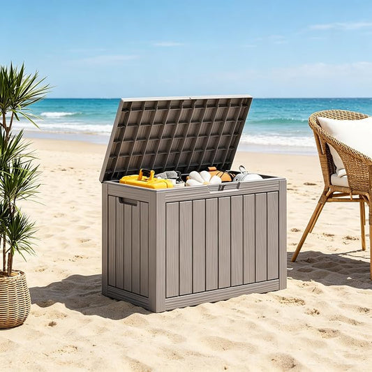 Outdoor Storage Box, Resin Deck Boxes outdoor, Waterproof Storage Box Lockable Lid (Grey, 50 Gallon)