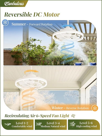 Fanbulous Outdoor Ceiling Fans with Light for Patios, 20" Weatherproof Plug in Ceiling Fan, Gazebo Fan Remote&APP Control, 3CCT Dimmable,Caged Ceiling Fan with Hanging Hook for Porch, Pergola,Canopy