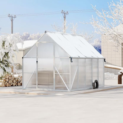 GarveeLife 8X10FT Polycarbonate Greenhouse with Aluminum Frame, Polycarbonate Greenhouse for Outdoors, Greenhouses with Ventilation and Rain Gutter, Aluminum Large Walk-in Greenhouses for Outside