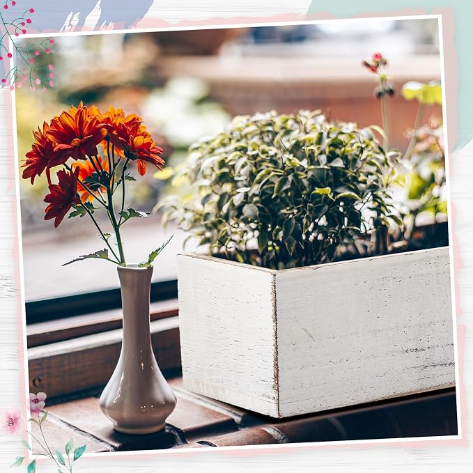Dandat 10 Set Wood Boxes for Centerpieces 12x4 Inch Rectangle Wooden Planter Box Rustic Wooden Planters with Removable Plastic Liner Floral Foam Blocks for Christmas Wedding Home Garden Decor(White)