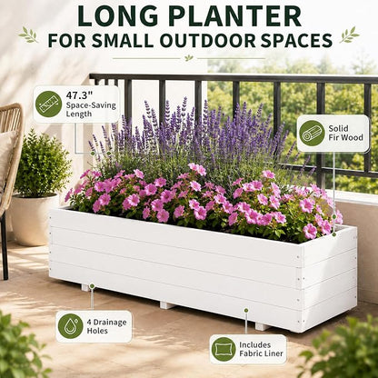 Fir Wood Raised Garden Bed Rectangular Planter for Outdoor Tomato Planter | For Herbs & Flowers Garden Includes Fabric Planter Liner, 4 Drainage Holes