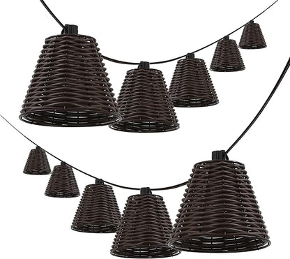 JONATHAN Y 10' Dark Brown 10-Light Indoor/Outdoor LED String Lights for Patio, Classic Cottage Faux-Rattan Shaded Hanging Lights for Balcony, Deck, Coastal Decor (JYL8706C)