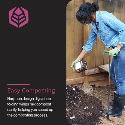 Yard Butler ICA-36 Compost Aerator - Lawn Care Tool for Aerating - Long-Handled - Power-Coated Steel Construction - Comfortable Cushioned Handles Garden Tool - Easy to Use