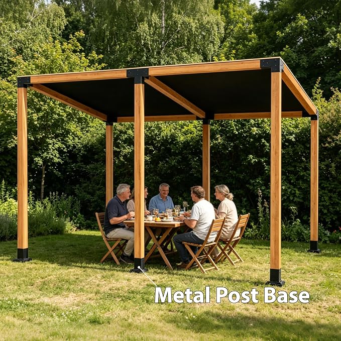 4 Pack 4x4 Post Base with Decorative Cover, Heavy Duty Iron Post Base, 3.6" x 3.6" Inner Size, Black Powder Coated Deck Post Base for Concrete, Pergola, Fence, Porch Railing, Gazebo