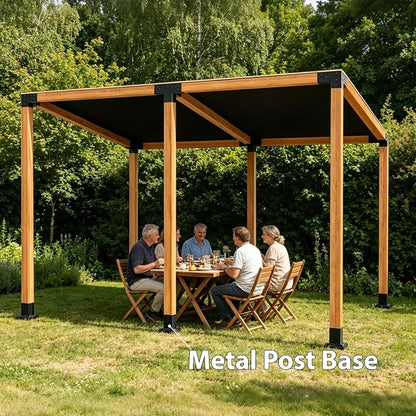4 Pack 4x4 Post Base with Decorative Cover, Heavy Duty Iron Post Base, 3.6" x 3.6" Inner Size, Black Powder Coated Deck Post Base for Concrete, Pergola, Fence, Porch Railing, Gazebo