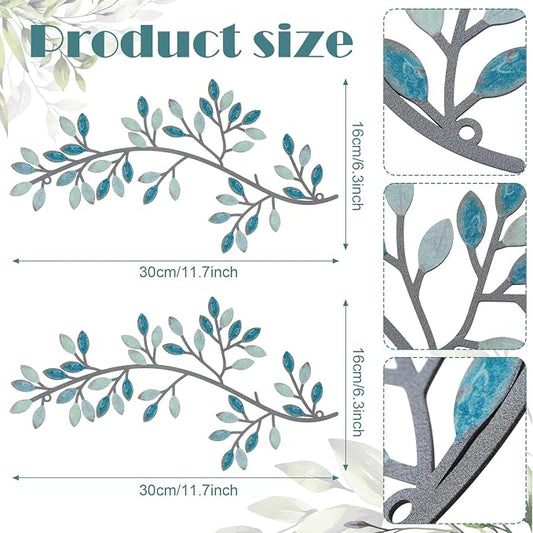 Hotop 2 Pieces Metal Tree Leaf Wall Decor Vine Olive Branch Leaf Wall Art Wrought Iron Scroll Sculptures Above the Bed, Living Room, Outdoor Decoration(Classic Style,Teal)