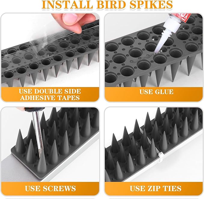 Bird Spikes, 20 Pack Bird Deterrent Spikes for Pigeon Squirrel Raccoon Crow Cats Bird Defender Spikes for Outside to Keep Birds from Walls, Railing and Roof (22 FT)