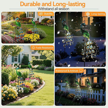 Solar Peacock Garden Stake Lights Waterproof Metal Outdoor Decor | Solar Peacock Garden Stake Lights, Waterproof Metal Glass, Thick Stake, Glow-In-The-Dark Eye, For Pathway Patio Yard Decor