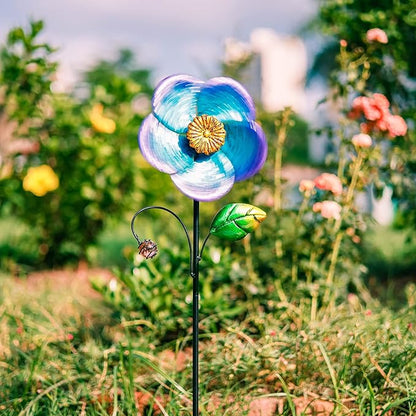 Viveta Wind Spinner with Metal Stake, Garden Pinwheels | Blue Flower Shape Design Wind Spinners for Yard Lawn Patio Decor, 28.7 inches
