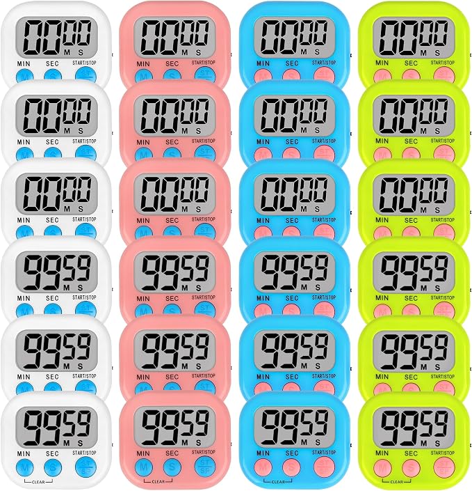 Lasubst Digital Classroom Timers for Teachers Kids School Supplies Bulk with Magnetic Back 24 Pack, White Pink Blue Green