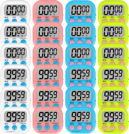 Lasubst Digital Classroom Timers for Teachers Kids School Supplies Bulk with Magnetic Back 24 Pack, White Pink Blue Green