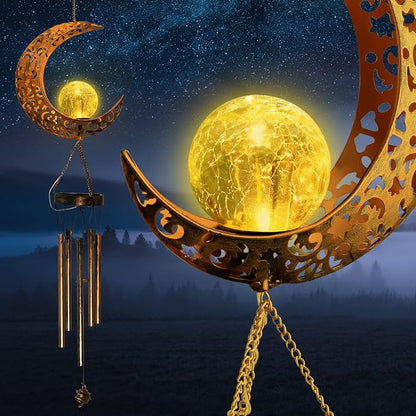Moon Solar Lights Wind Chimes for Outside Gift for Women,Mom and Grandma Birthday Gifts Large Decor Windchimes Outdoors Gardening Gift for Outdoor Patio Yard Porch Solar Moon Night Lights