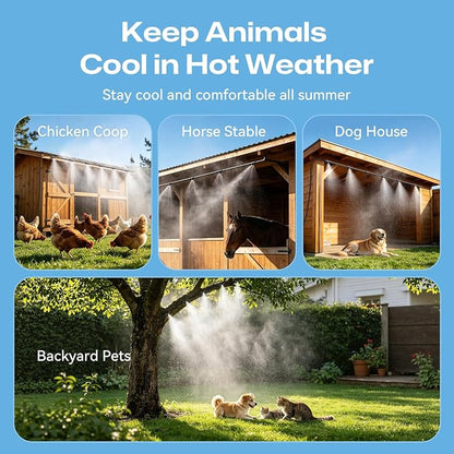 Misters for Outside Patio 100FT, Pre-Assembled WaterMisting Cooling System with 30 Brass Nozzles & 3/4" Adapter, Outdoor Mister Kit for Backyard, Garden, Greenhouse, Chicken Coop, Dog House