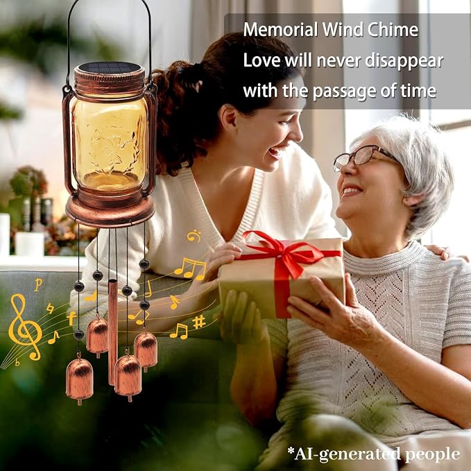 2 Pack Solar Wind Chimes for Outside, for Mom Women Grandma,Solar Mason Jar Wind Chime Light Unique Hanging Wind Chimes Outdoor,IP65 Waterproof, Yard Garden Terrace Courtyard