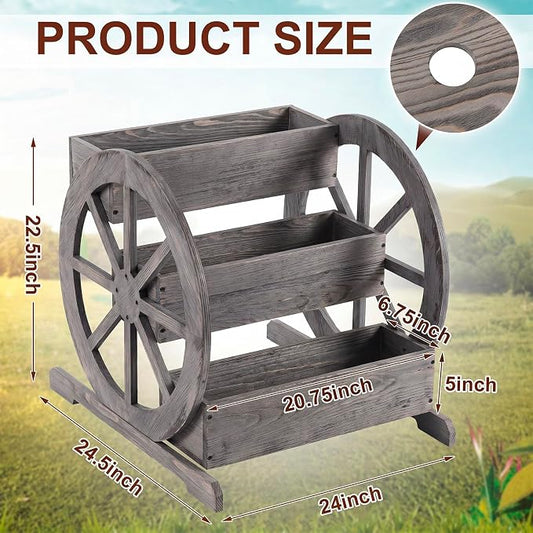 Beeveer Wooden Wagon Planter Box Garden Planter for Outside with Drainage Holes Decorative for Patio Garden Balcony Vegetables Flowers Herbs(Washed Antique Gray)