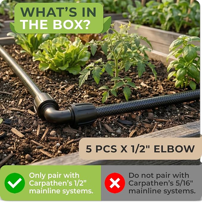 Carpathen Drip Irrigation Parts - 5PCS 1/2 inch Elbow for Quick Connect Drip Irrigation System - Leak Free Elbow Connectors for 1/2" Tubing