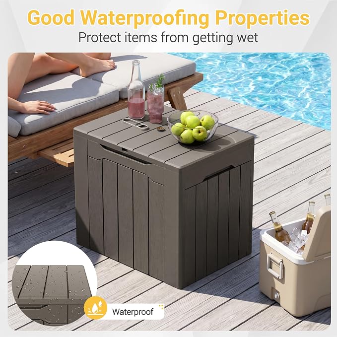 Greesum 33 Gallon Resin Deck Box All Weather Outdoor Storage Boxes for Patio Furniture Set,Outdoor Toys,Garden Tools,Brown