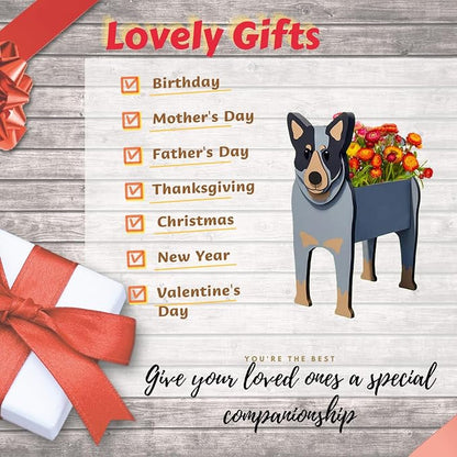 Australian Cattle Dog Planter Pots, 9.84 x 8.57 x 17 Inches | Large Dog Flower Pot, Cute Animal Shaped Plant Pot, Gifts for Women & Pet Lovers, Indoor Outdoor Garden Home Office Decor
