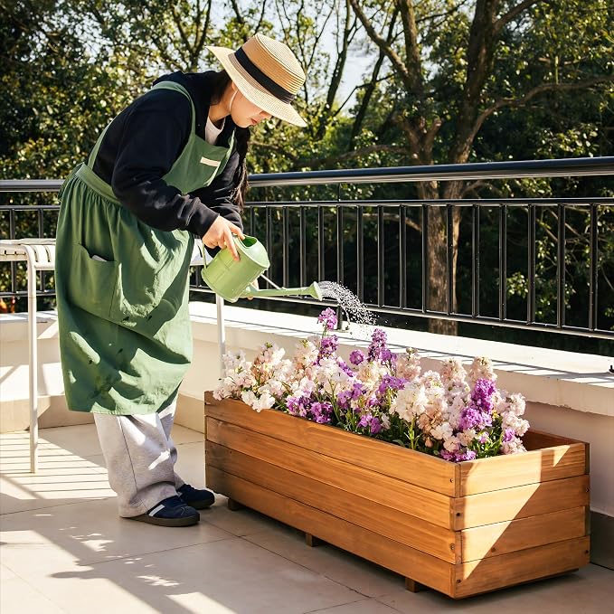 Fir Wood Raised Garden Bed Rectangular Planter for Outdoor Tomato Planter | For Herbs & Flowers Garden Includes Fabric Planter Liner, 4 Drainage Holes