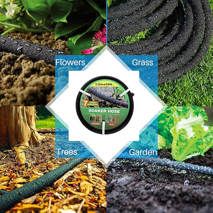 Taisia 1/2" Soaker Hose 50 ft Round Rubber Garden Soaker Hoses, Heavy Duty Drip Hose for Watering Irrigation, Water Seeper Soaker Hoses for Garden, Lawn and Plants