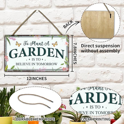 To Plant a Garden Is to Believe in Tomorrow Garden Sign - Colorful Wooden Hanging Spring Decor for Country Rustic Garage Home Farmhouse Wall Fence Decor Gift for Mothers, Grandmas, Plant Lovers -A02
