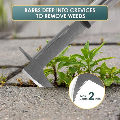 BARAYSTUS Crack Weeder, Stainless Steel Manual Crevice Weeding Tool,13" Weed Grabber Remover, L-Shaped Manual Weeder Puller, Durable Crevice Weeding Tool for Sidewalk Garden Patio Lawn