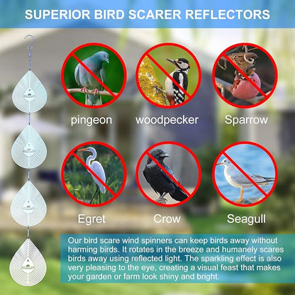 Water Droplets Bird Scare Discs Wind Spinners Outdoor, Highly Reflective Metal Double-Sided Bird Reflectors Extra Sparkly Garden Decor, Bird Deterrents for Outside Patio Porch, Unique Gardening Gifts