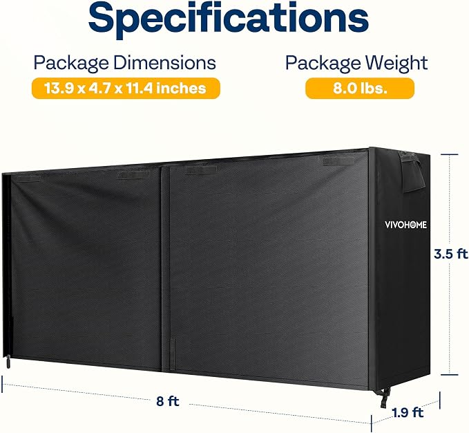VIVOHOME 8ft Waterproof Log Rack Cover, Heavy Duty 600D Oxford Outdoor Firewood Storage Cover with Zipper and Hook Loop Tape (Log Rack not Included)