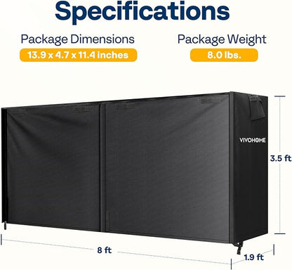 VIVOHOME 8ft Waterproof Log Rack Cover, Heavy Duty 600D Oxford Outdoor Firewood Storage Cover with Zipper and Hook Loop Tape (Log Rack not Included)