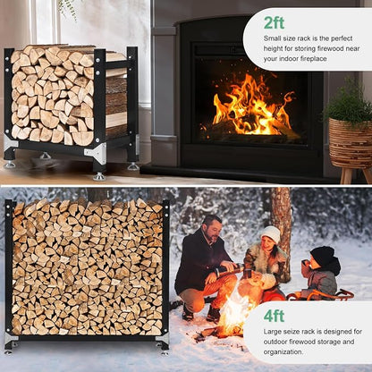 M METERXITY 4ft 1/4 Cord Firewood Rack Outdoor Upgrade Heavy Load-Bearing Frame, Wood Racks with Anti-Slip Adjustable Pad, Firewood Logs Holder Stand for Outdoor Indoor Patio Firepit